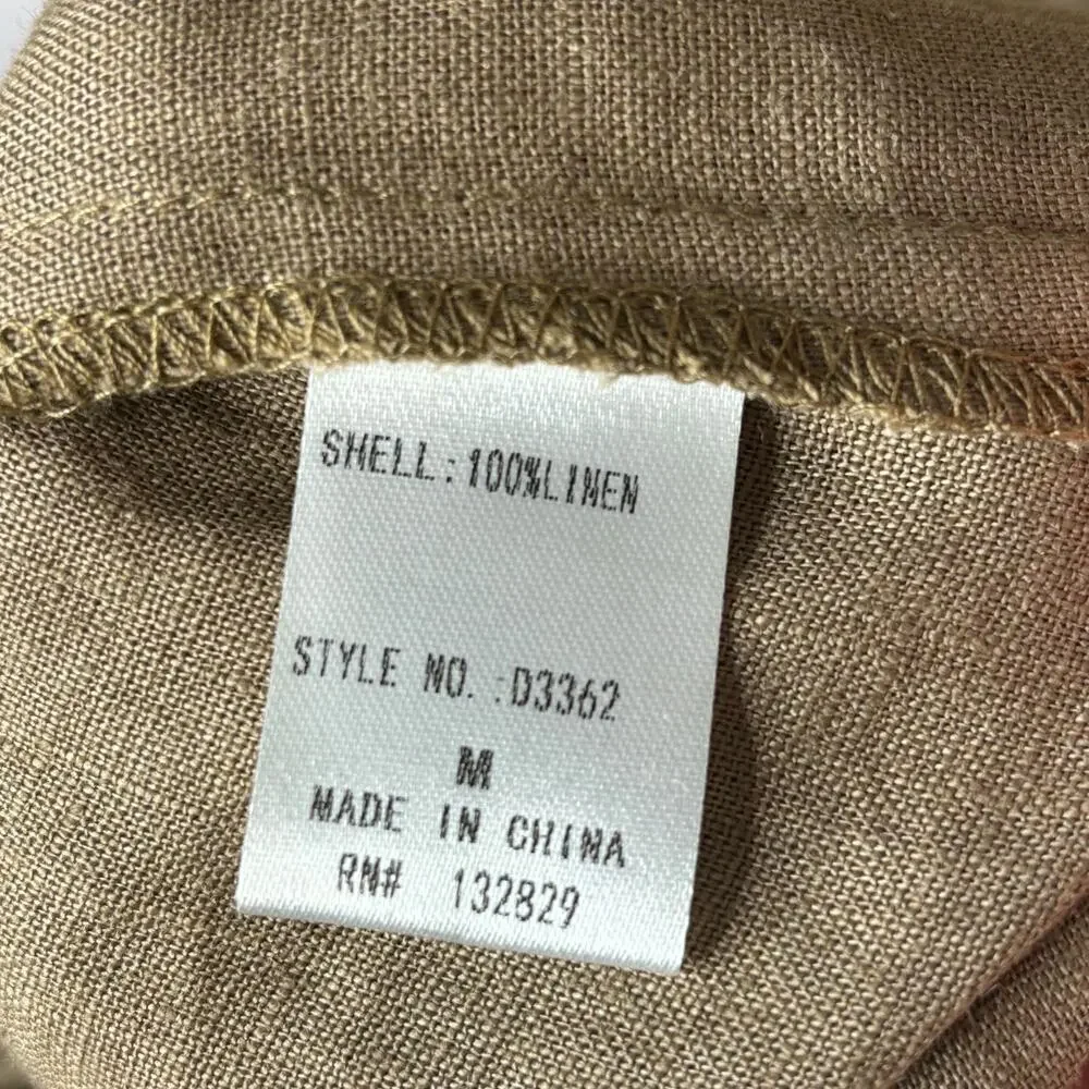 Miou Muse 100% Linen Brown Lagenlook Beachy Relaxed Casual Dress Size Medium